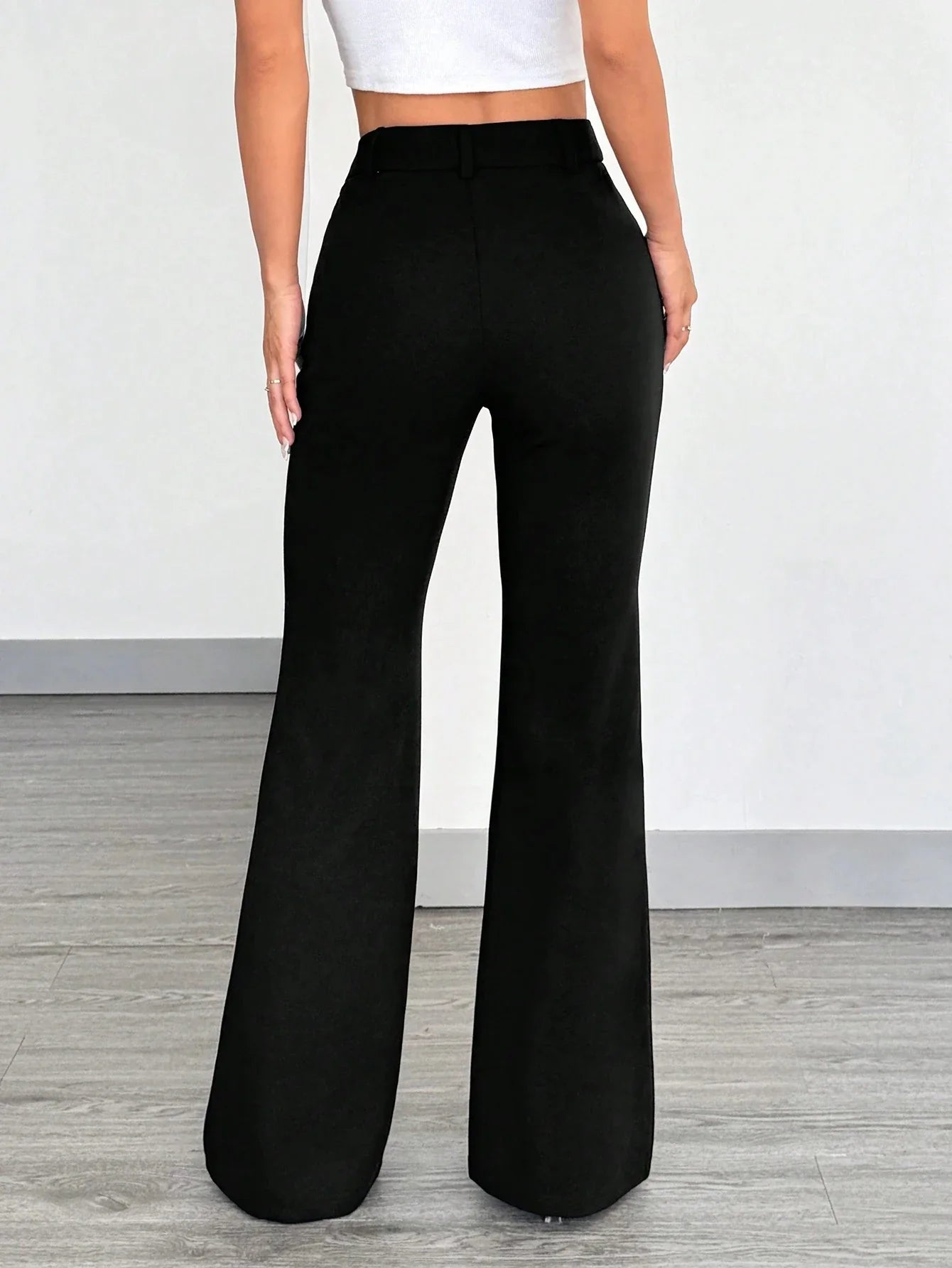 Women's Casual Solid Color Front Button Fitted Flare Long Pants Office Lady Elegant Suit Trousers Spring/Fall