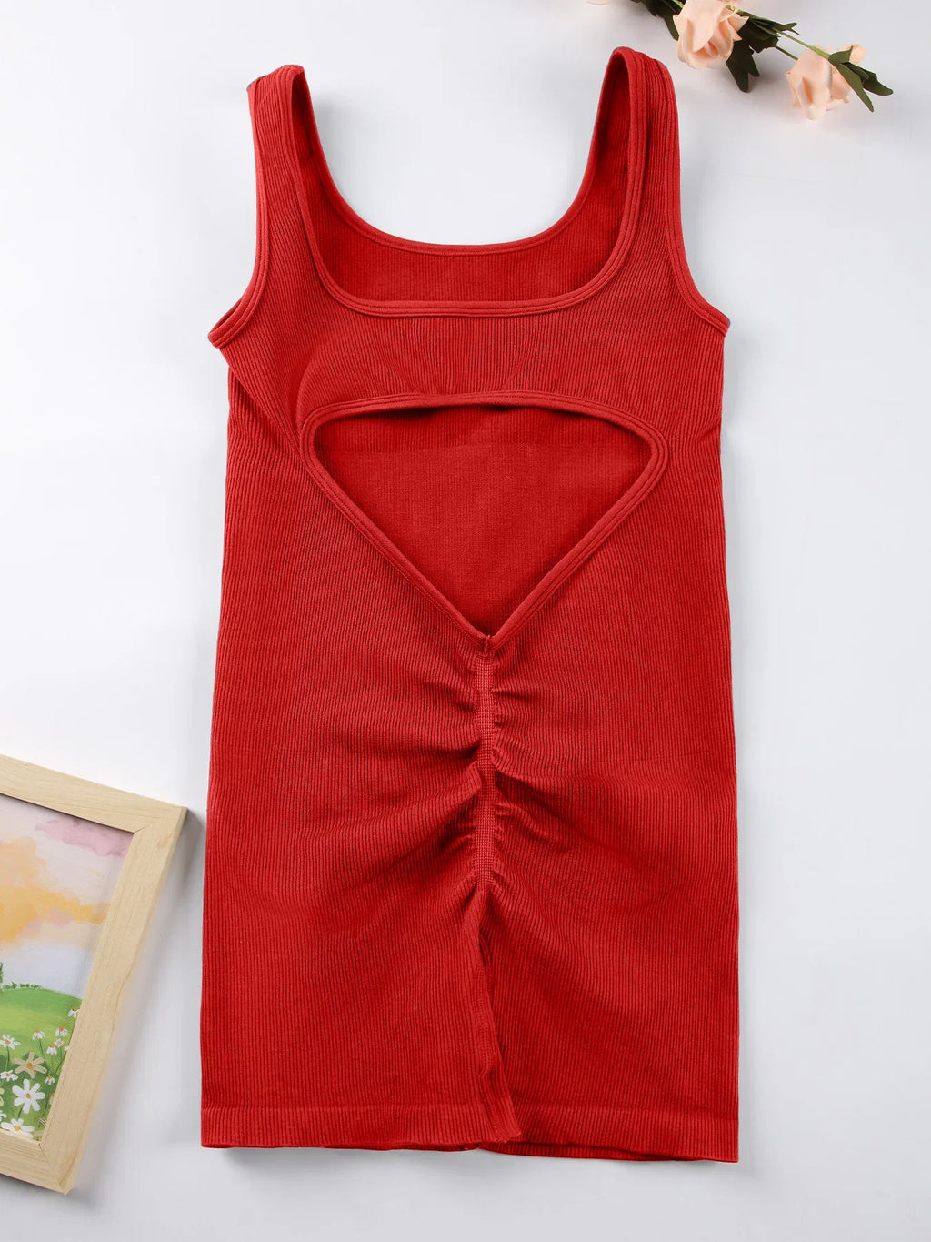 Women's Solid Colour Threaded Backless Yoga Suit U Neck Sleeveless Sports Jumpsuit Stretch Women Bodysuit Without Bust Pads