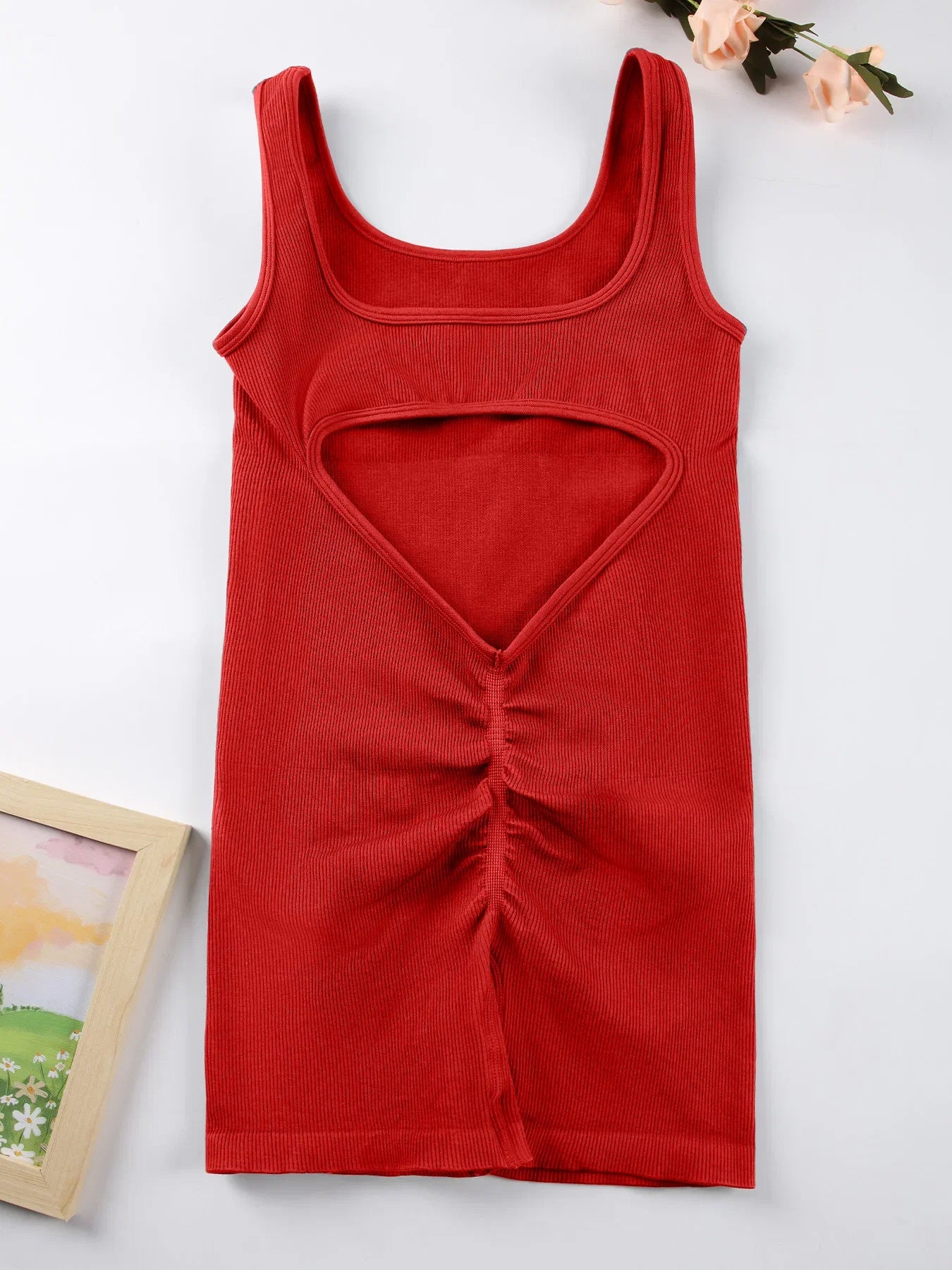 Women's Solid Colour Threaded Backless Yoga Suit U Neck Sleeveless Sports Jumpsuit Stretch Women Bodysuit Without Bust Pads