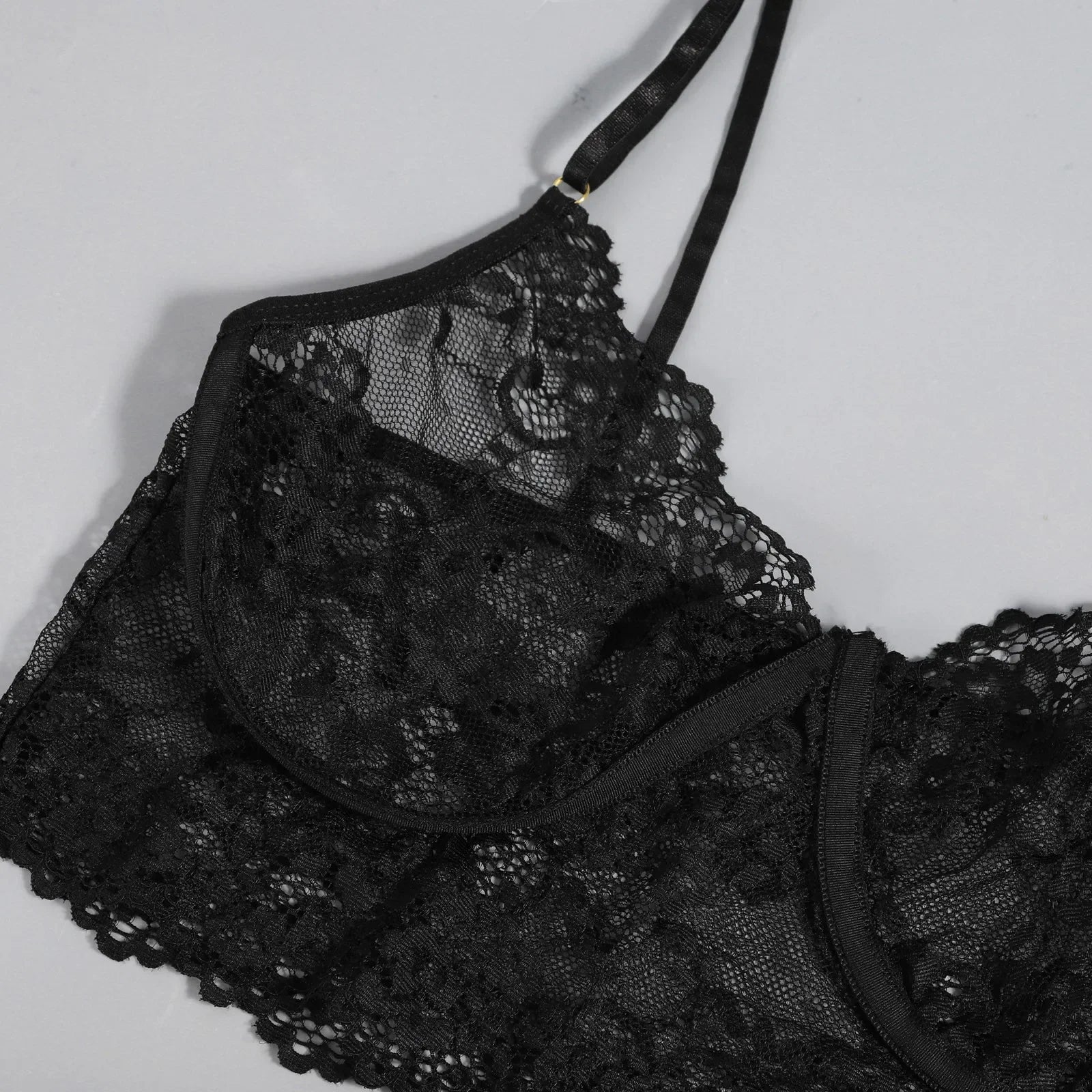 3PCS Lace See Through Bra Set Women Sexy Lingerie Underwear Halter Tops Bra and Panties Garter Intimate Sex Costumes