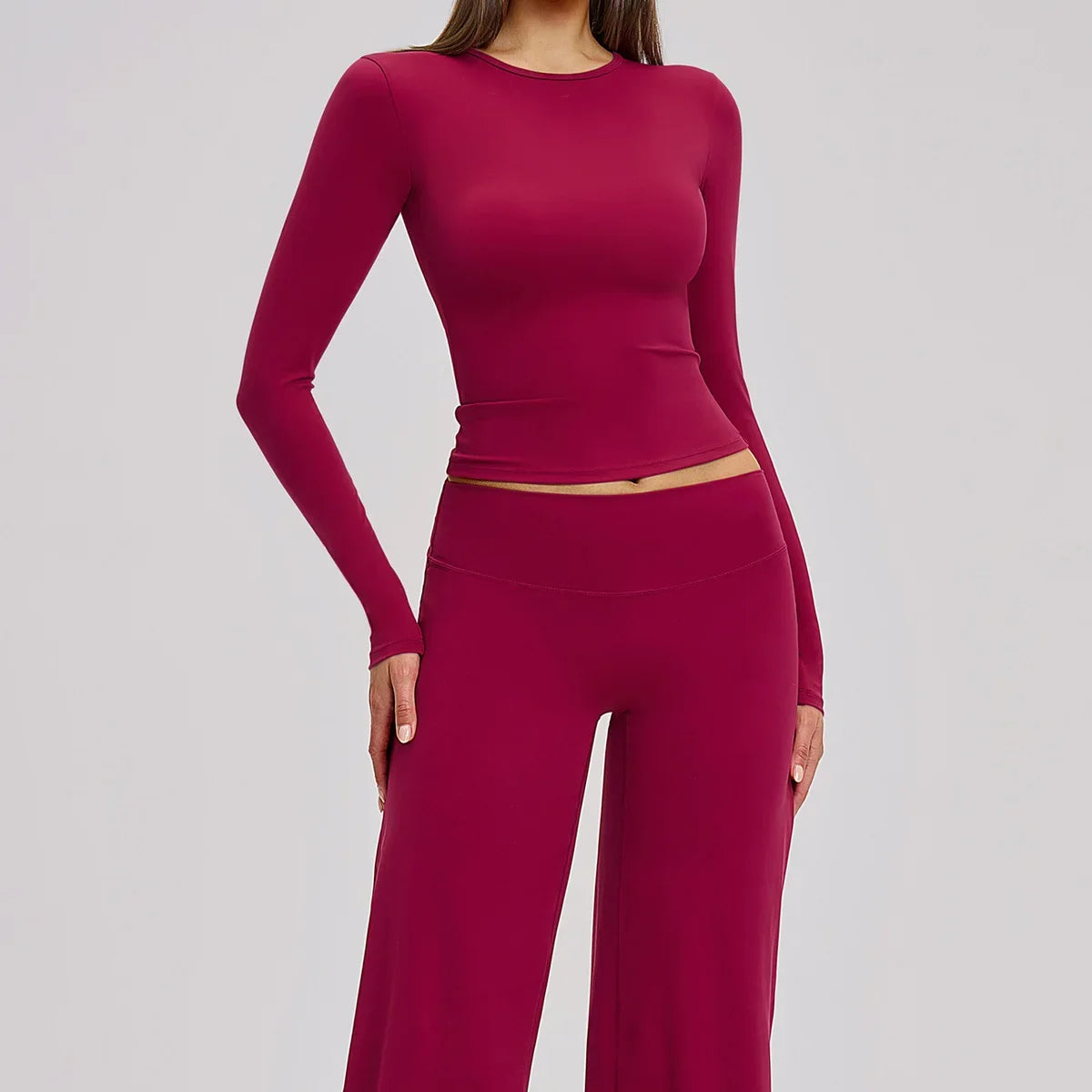 Yoga Set 2 Pieces Women Fitness Sportswear Gym Loose wide-leg pants Long-sleeved T-shirt Sports Crop Tops Tracksuit Workout Wear