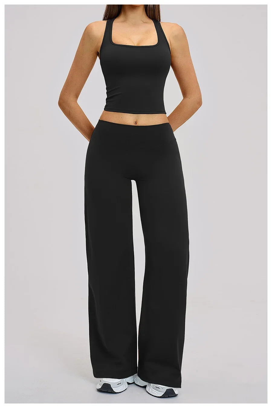 2 Piece Yoga Clothes Women Tracksuit Athletic Wear Pilates Fitness Suit Gym Workout Sets Push Up Sports Vest Wide Leg Pant Suit