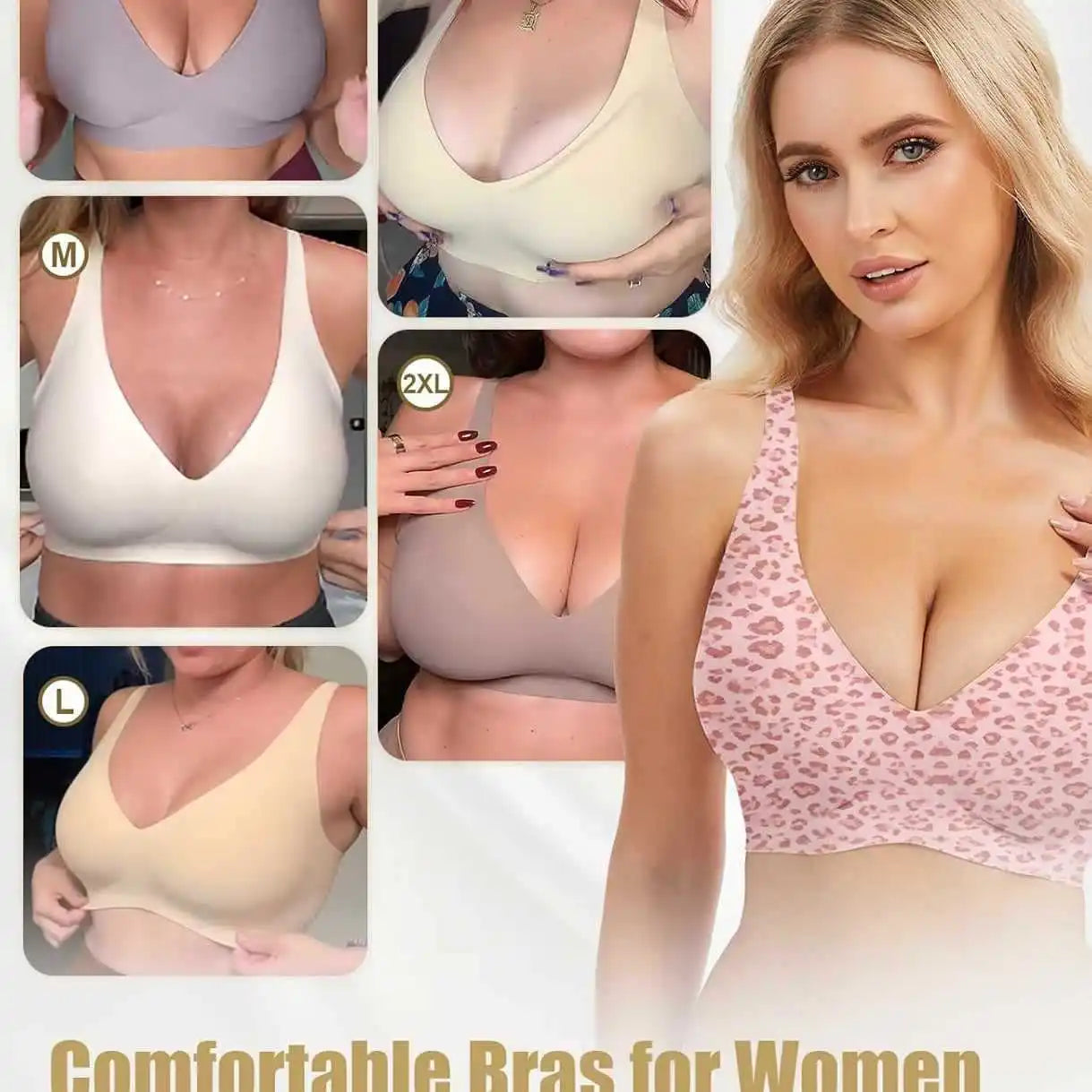 Pink Leopard Print Wire-free Seamless Bra Full Cup TThin Molded 3D Jelly Soft Support Bra Comfortable and Breathable Plus Up