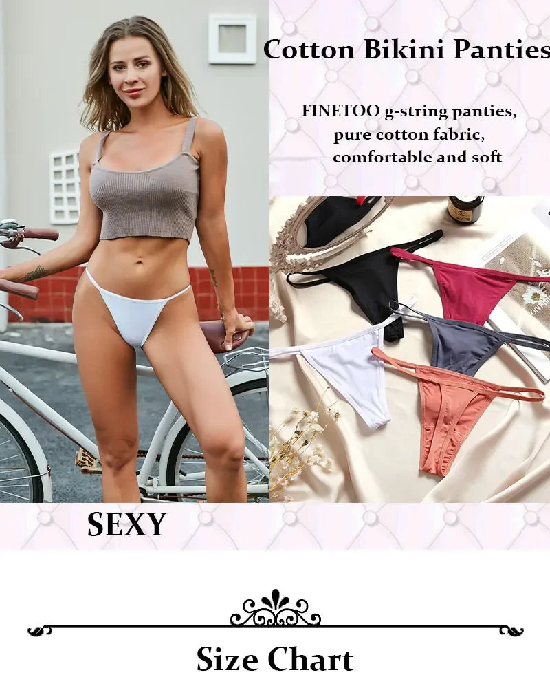 New 4PCS/Set Cotton Bikini Panties Women Sexy Solid Color Low Waist Thongs Female Breathable G-String Underwear Comfort Lingerie