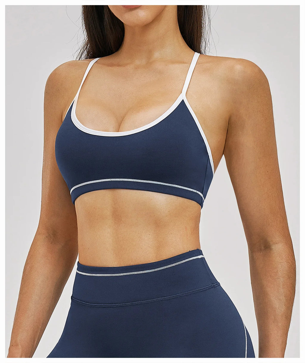 Yoga Bra U-Shaped Adjustable Shoulder Strap Cross Back Women Fitness Sports Bra Top Gym Yoga Athletic Tight Workout Jog Soft Pad