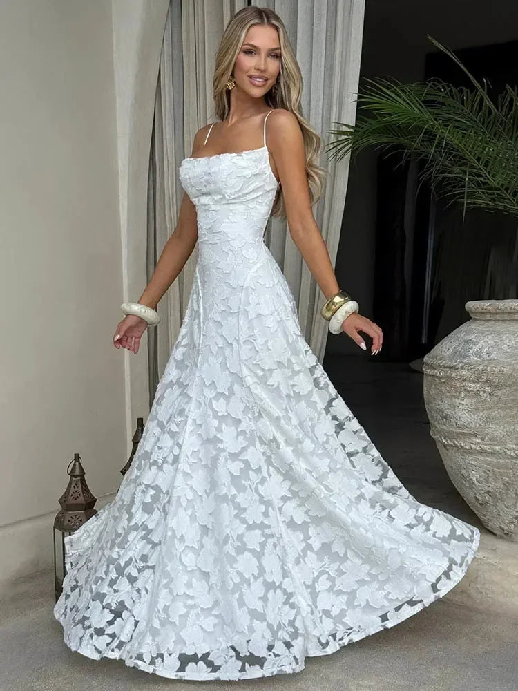 Mozision Spaghetti Strap Backless Sexy Maxi Dress Women Gown Fashion Off-shoulder Sleeveless Lace-up Evening Club Party Dress