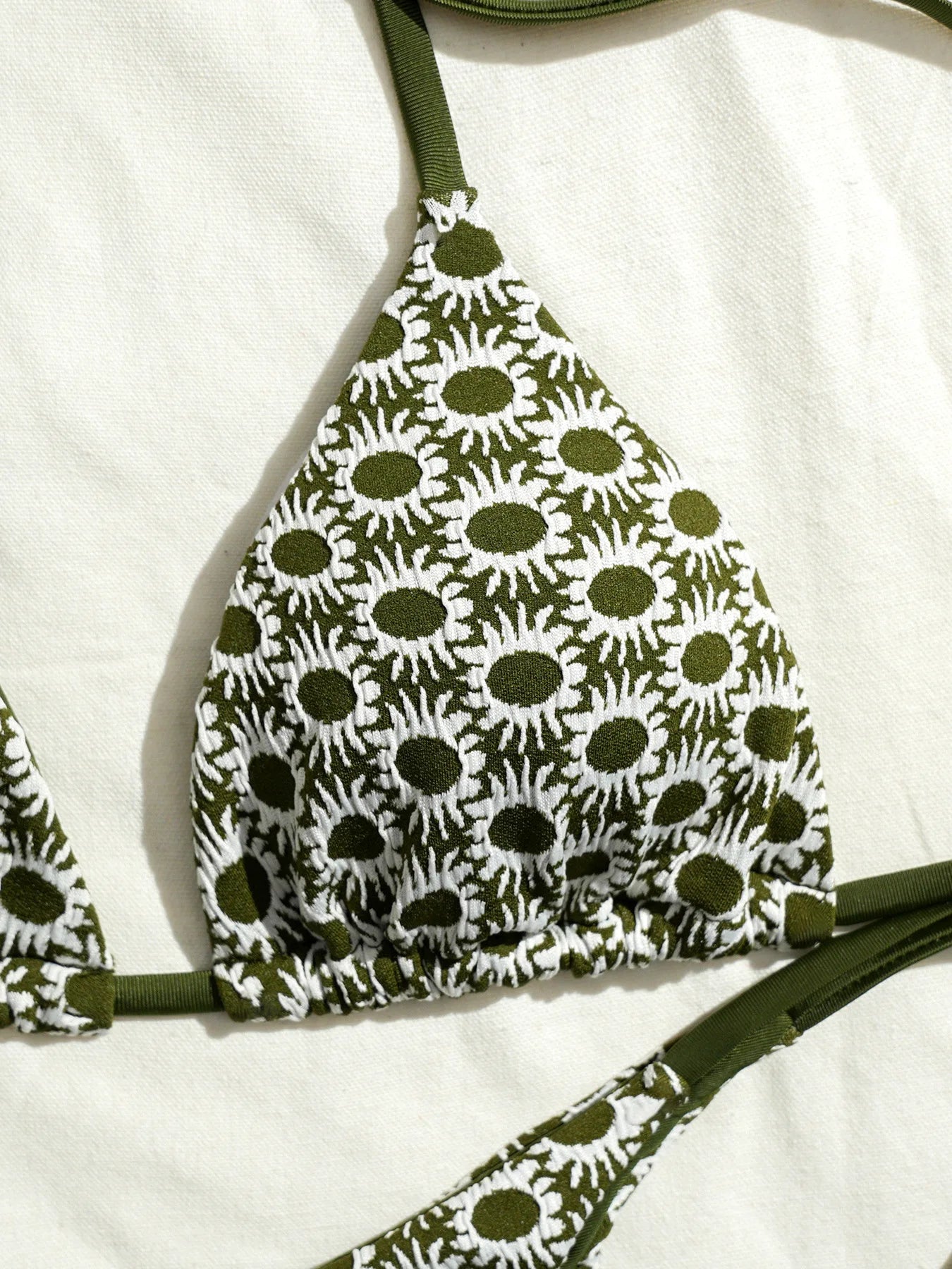 Sexy Green Sunflower Print Mini Bikini 2026 Women Halter Push Up Bra Tie Side Bandage Thong Swimsuit Beach Bathing Suit Swimwear