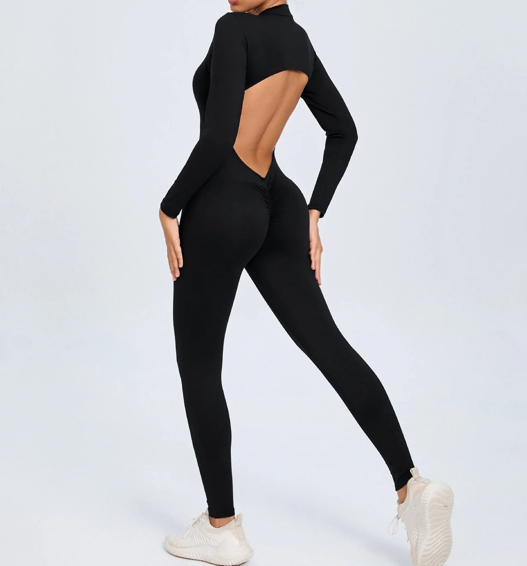 Hearuisavy Summer V Back Sports Jumpsuit Yoga Clothes Rompers Women Long Sleeveles Workout Bodysuits Backless One-piece Suit