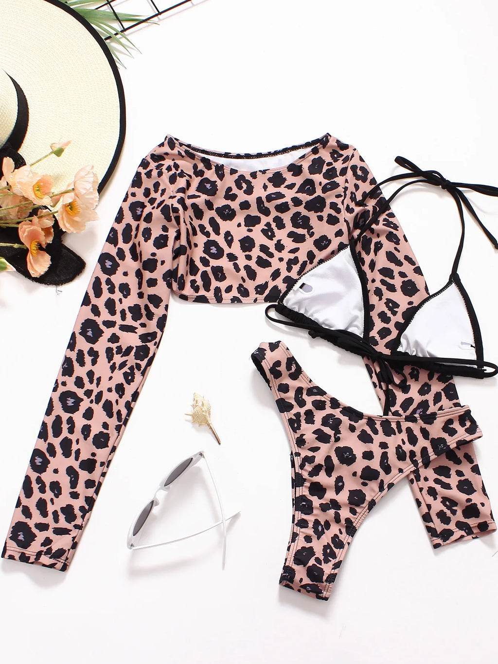 2023 Leopard Print Bikinis 3 Piece Sets Women Sexy Swimwear Female Low Wais Swimsuit Lace Up Micro Bikini Set Beach Bathing Suit
