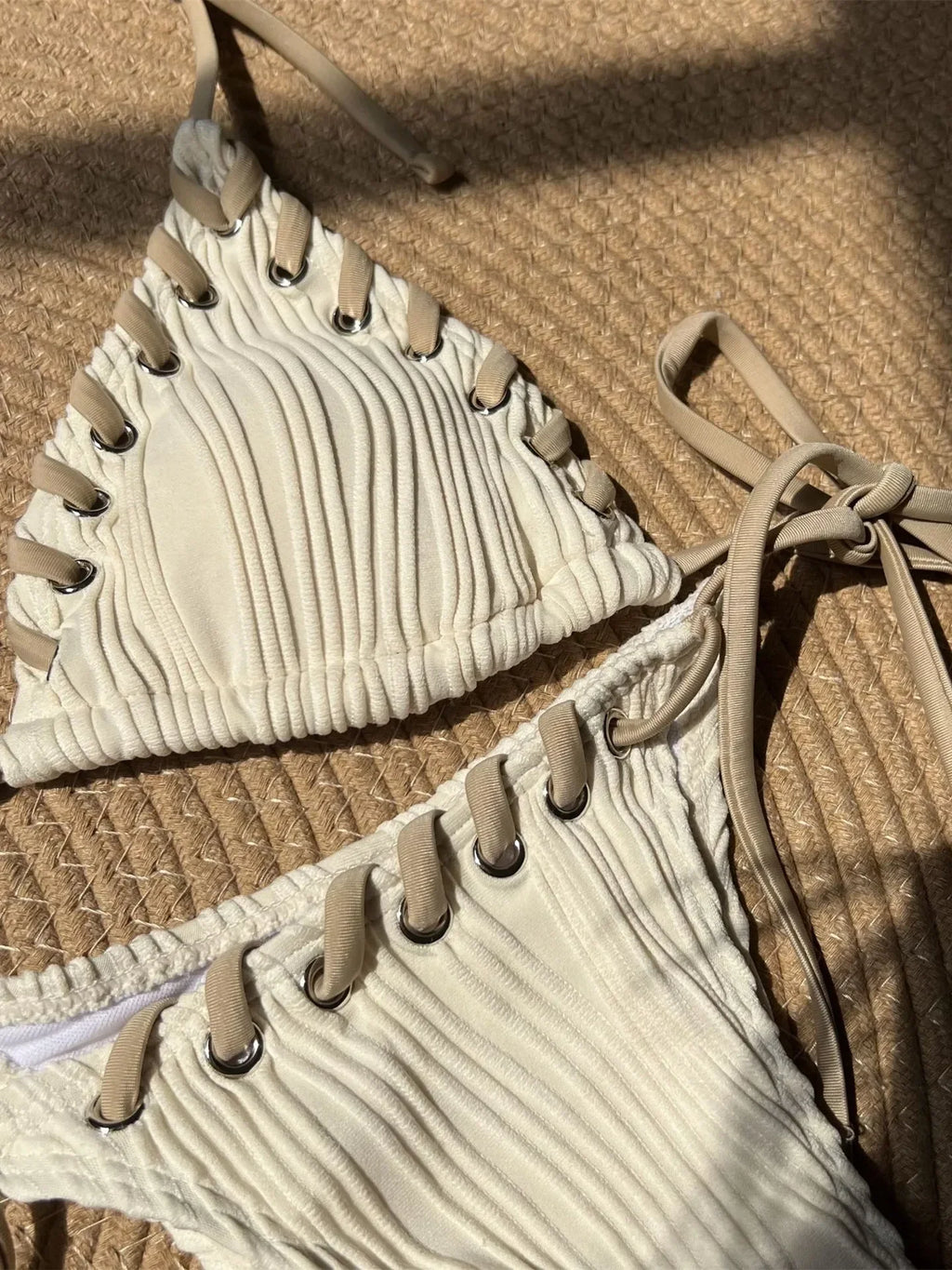 Sexy Micro Bikini 2025 Women Beige Brown Pink Weave Bandage Cross Crochet Swimsuit Brazilian Beach Bathing Suit Thong Swimwear