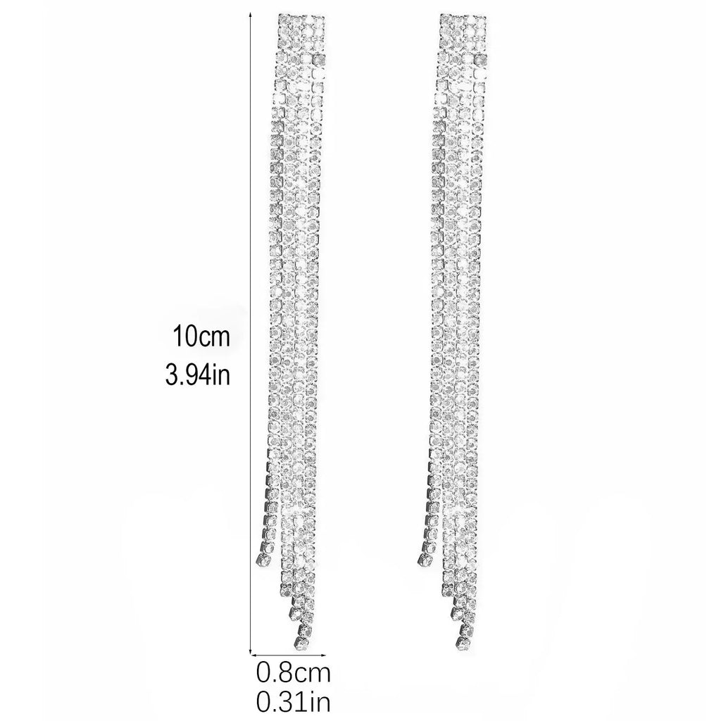 TREAZY Shiny 4 Lines  Rhinestone Crystal Tassel Long Earrings for Women Wedding Party Hanging Dangle Earrings Bridal Brincos