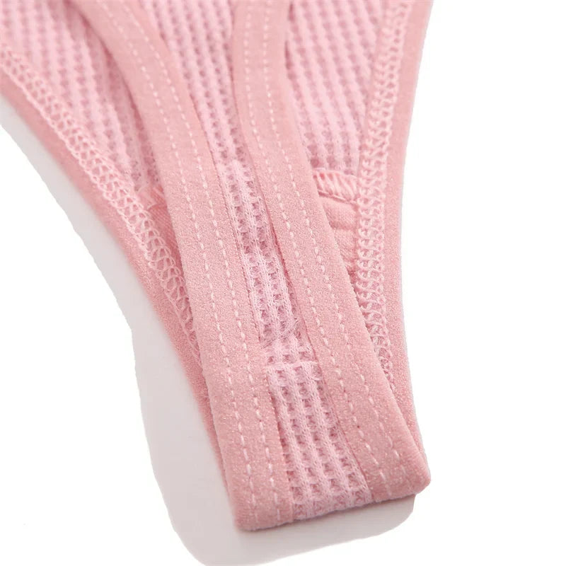3Pcs/set Women Cotton Waffle Style G-string Panties Ladies Soft Thongs Female S-XL Low-Rise T-Back Panties Bikini Underwear 2023