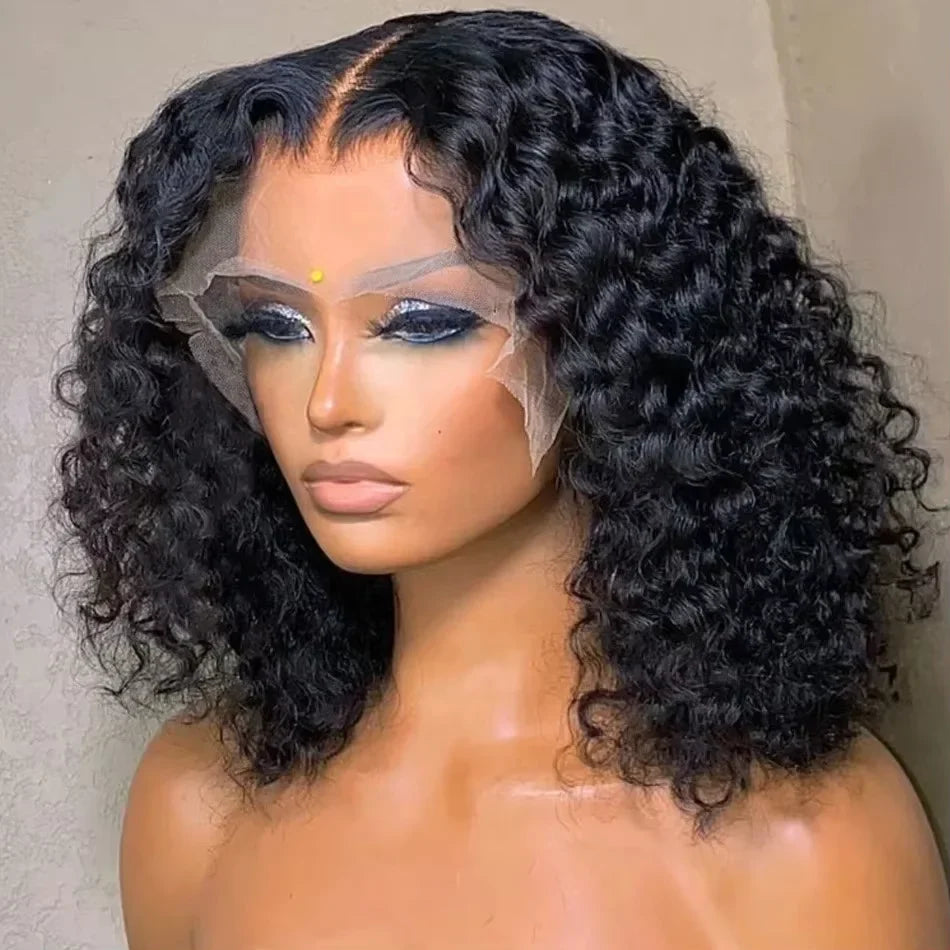 Curly Human Hair Pre Plucked Short BOB Wig 200% Density 13x4 HD Lace Front Wig Human Hair Deep Wave Brazilian Lace Frontal Wig