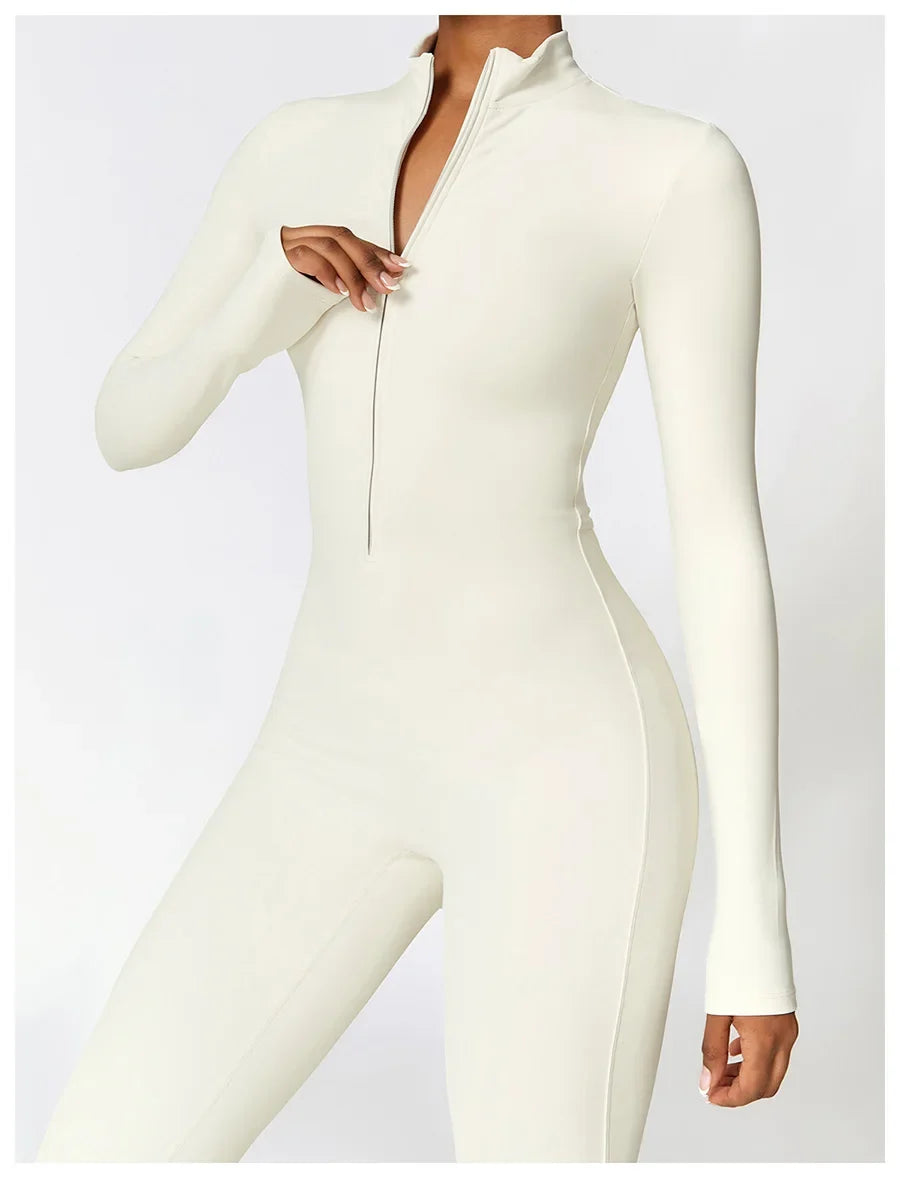 Zipper Workout Jumpsuit Sports Overalls Women Gym Clothing Running Long Sleeves Fitness Gym Tracksuit Short Sportswear Yoga Set