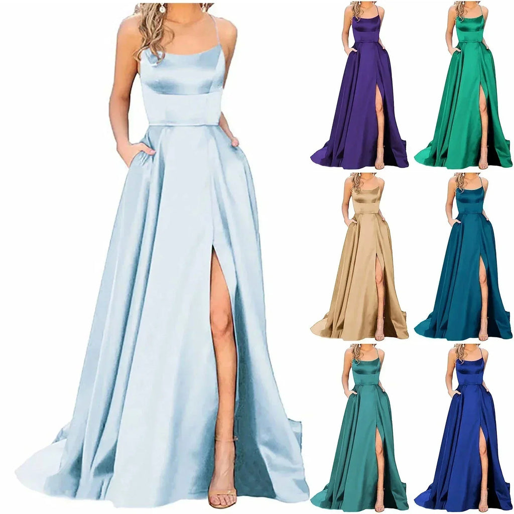 Navy Blue Bridesmaid Dress For Weddings Woman Guest 2024 Sexy Spaghetti Straps Split Prom Party Gowns Long Maid Of Dresses