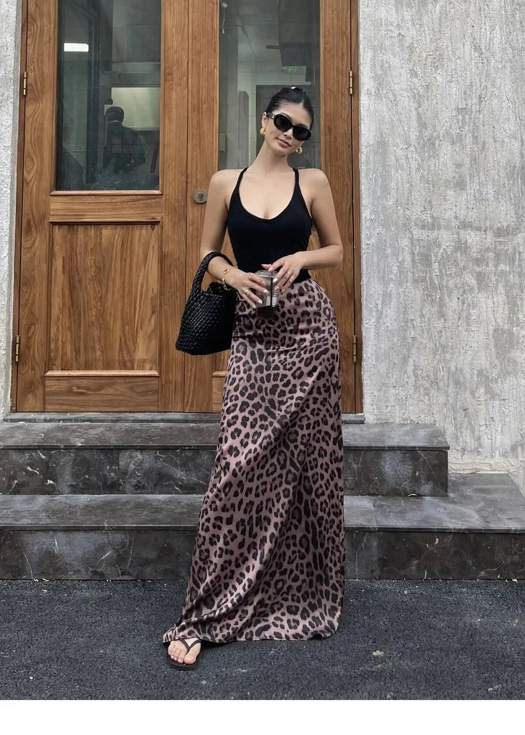 Sexy Leopard Print Half Length Skirt For Women's Summer New High Waist Slim Fashion Long Skirts Sweet Korean Women 2026 New 7KN