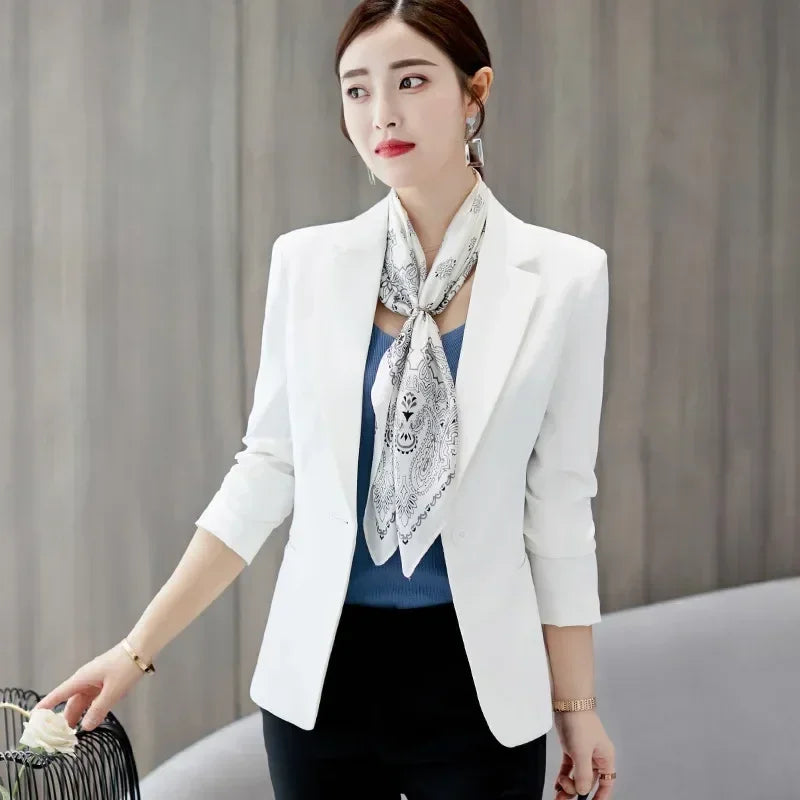 Royal Blue Suit Jacket Women's Stylish Slim Coat New Fall Women Blazer Pink, Red, White, Black Girl Tops Reefer Jackets