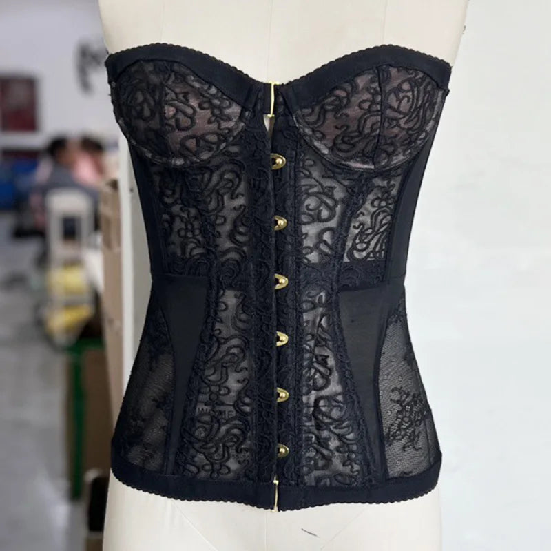 Spicy Girl Sexy Tight Corset Sexy Lace Hollow Out Sleeveless Strapless Tube Top 2025 Summer Fashion Women Street Trendy Tanks