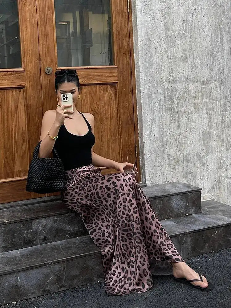 Sexy Leopard Print Half Length Skirt For Women's Summer New High Waist Slim Fashion Long Skirts Sweet Korean Women 2026 New 7KN