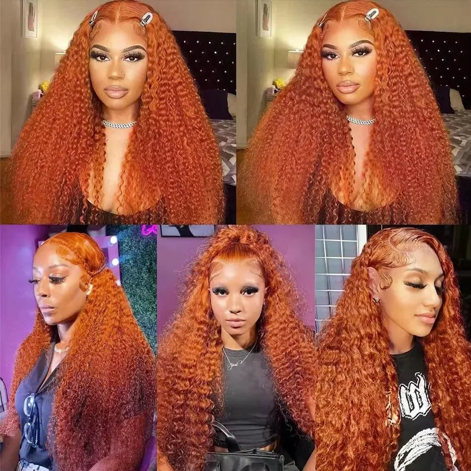 38 inch Brazilian Deep Wave Ginger Orange 13x6 HD Lace Front Human Hair Wig Curly 13x4 Lace Frontal Wig 5x5 Glueless Closure Wig