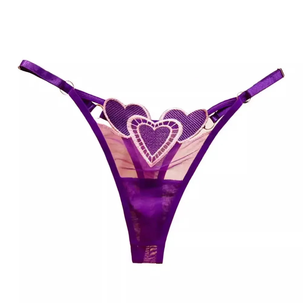 Embroidery Heart Thin Sexy Girls G String Thong Panties Women Briefs Hollow Out Transparent Underwear Female Lingerie