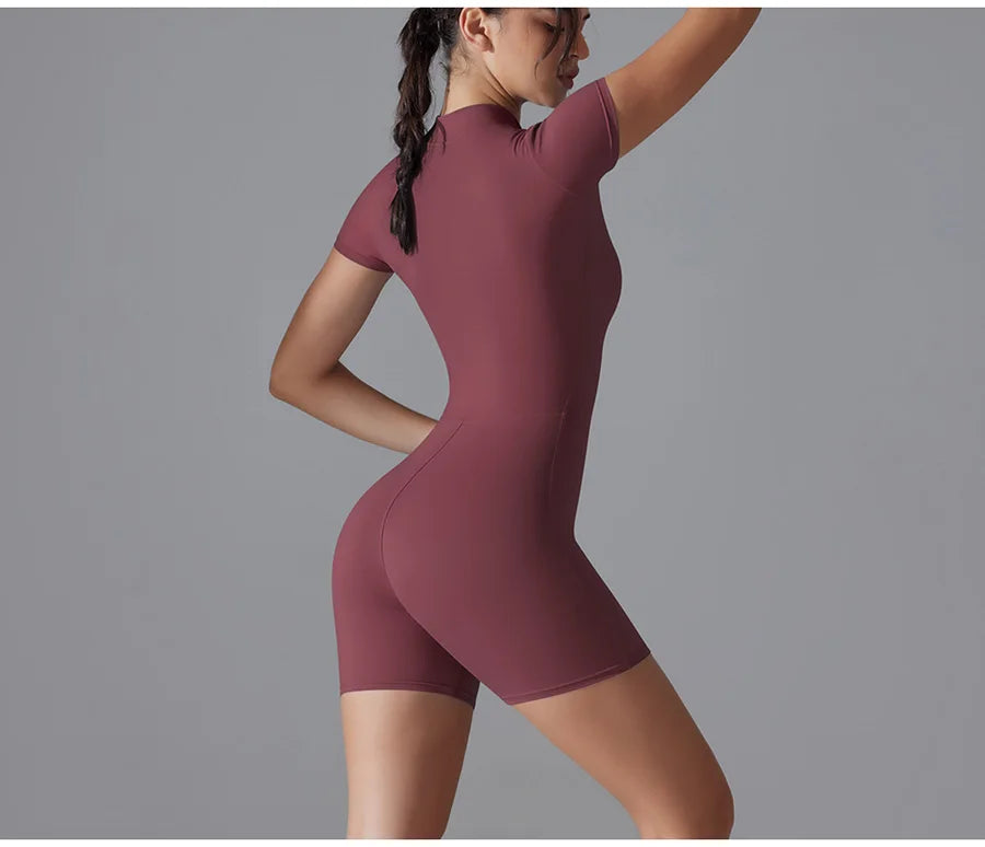 Yoga suit women jumpsuit One-Piece Suit short sleeved shorts Gym Push Up Workout Clothes Fitness Bodysuit Sportswear Tracksuit