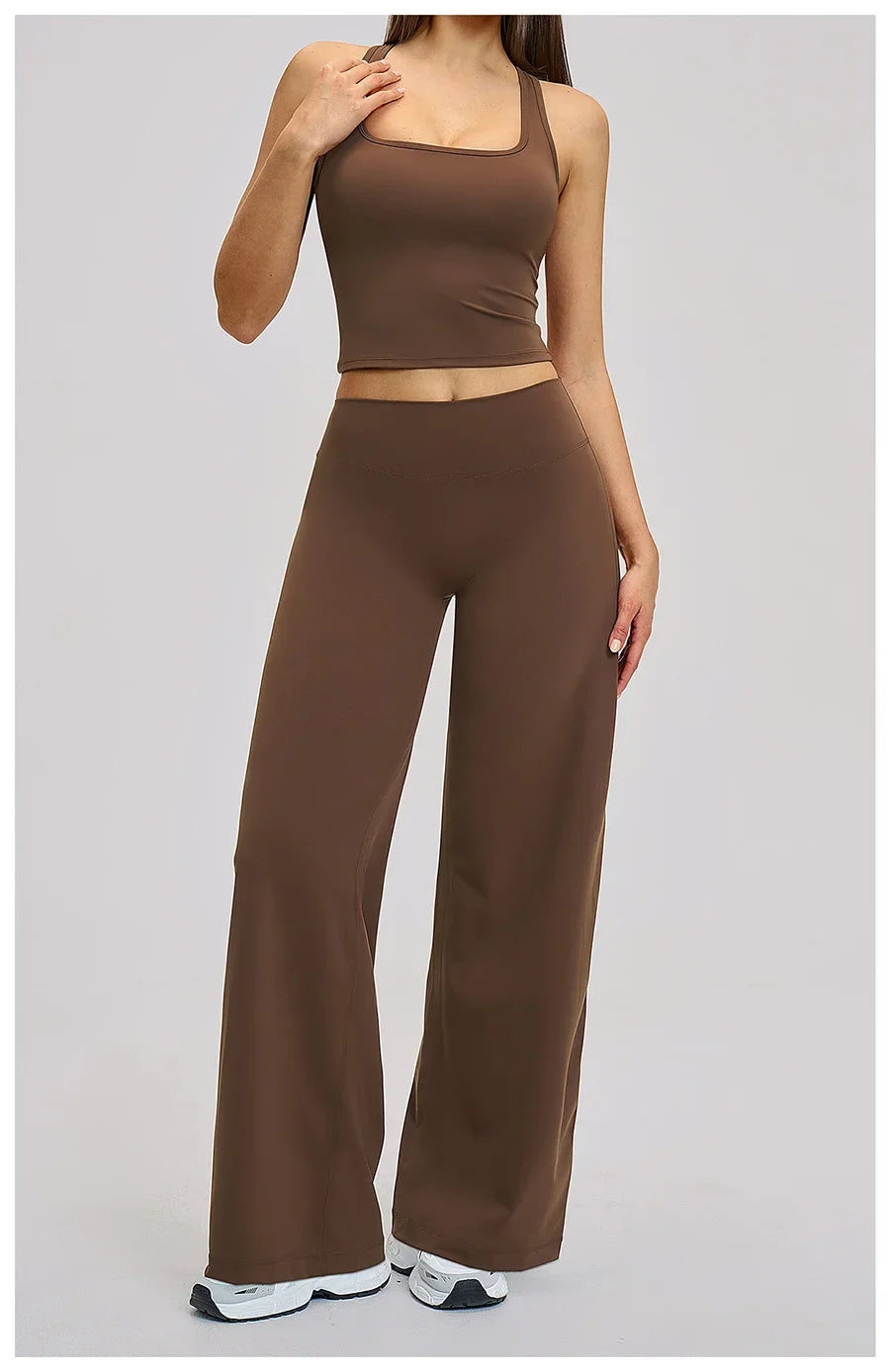 2 Piece Yoga Clothes Women Tracksuit Athletic Wear Pilates Fitness Suit Gym Workout Sets Push Up Sports Vest Wide Leg Pant Suit