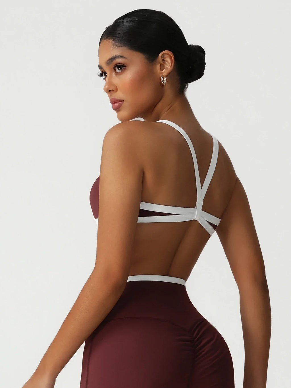Women Training Yoga Elastic V-Back Fitness Top Contrast Color Cycling Casual Run Sport Bra