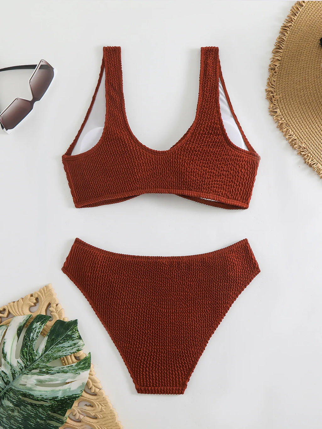 2026 New Sexy Bikini Two-Piece Swimsuit Pure Color High Elasticity Monochromatic Swimwear Comfortable Fit Women's Beachwear