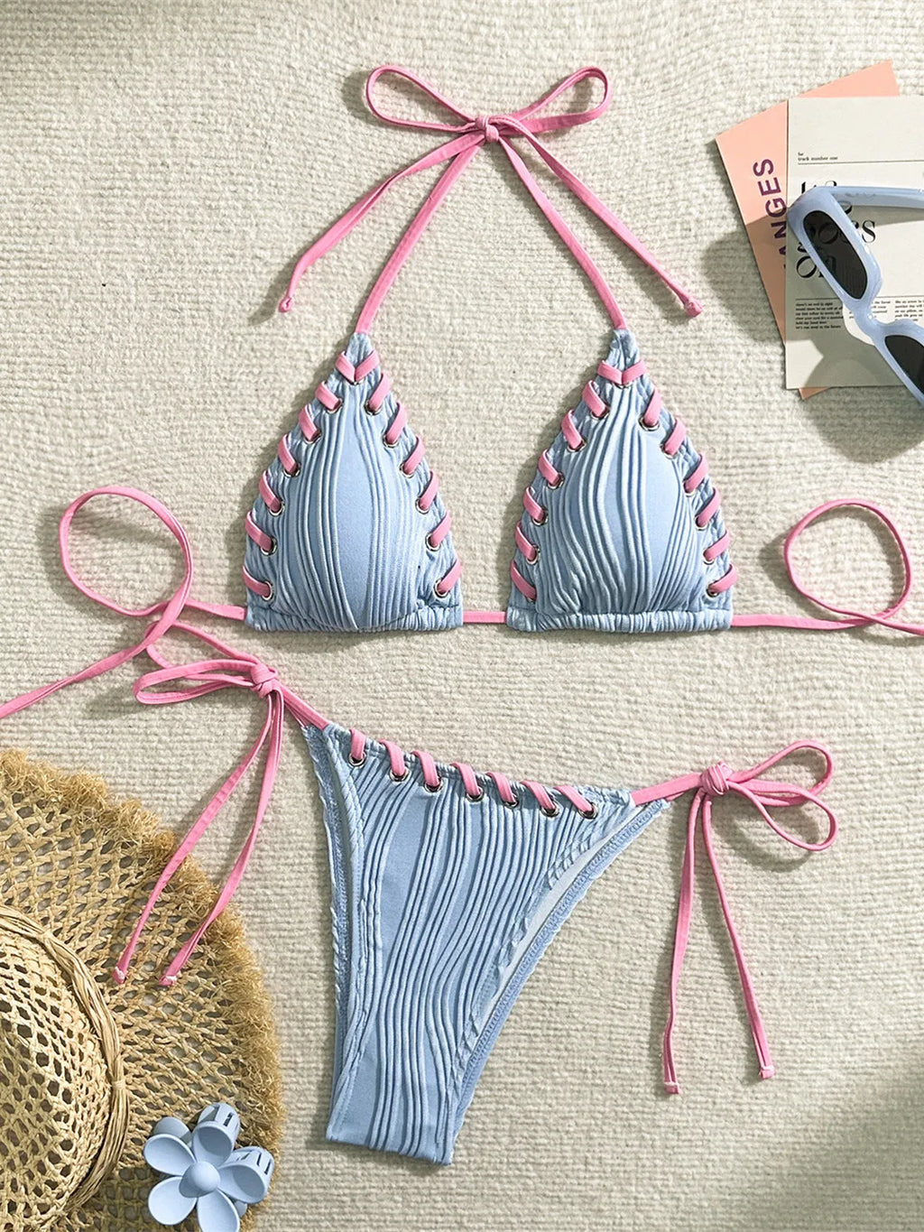 Sexy Micro Bikini 2025 Women Beige Brown Pink Weave Bandage Cross Crochet Swimsuit Brazilian Beach Bathing Suit Thong Swimwear
