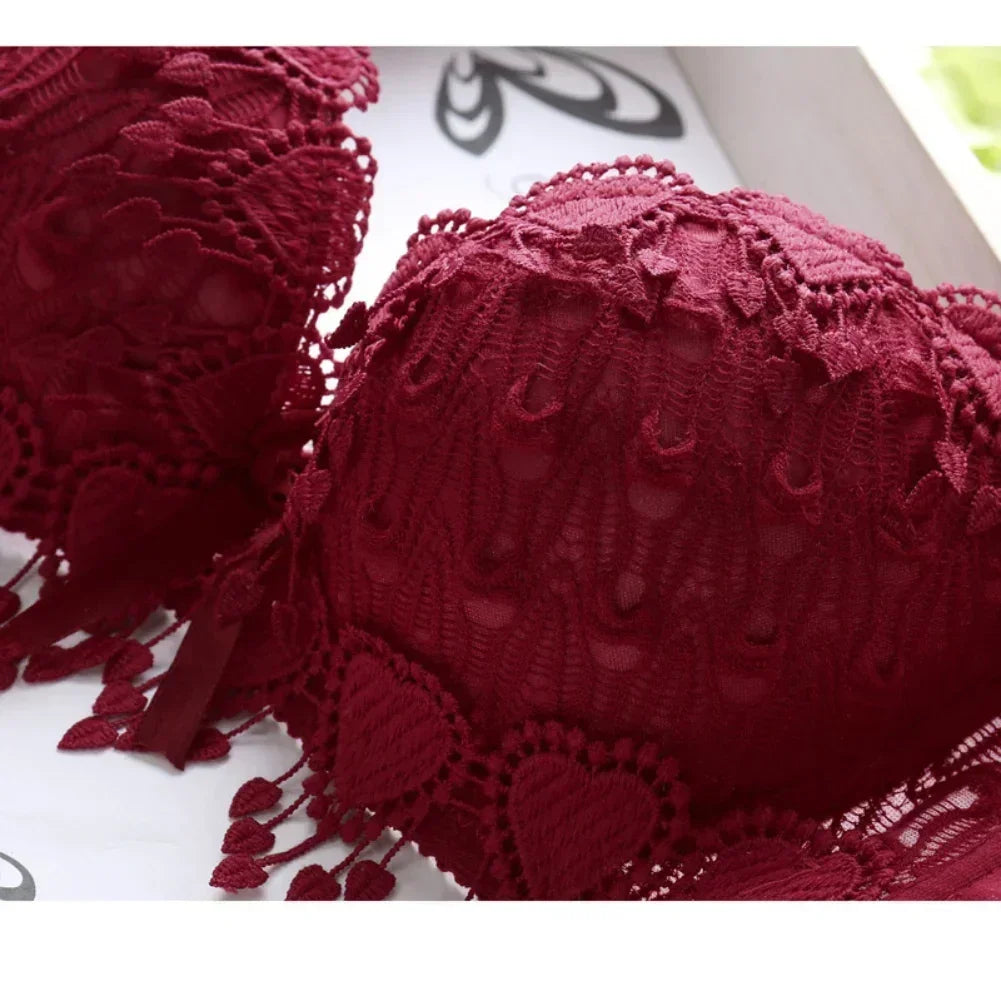 Women Lace Bra Sets Flower Printed Underwear Suit Sexy Lady Ultra-Thin Lingerie Comfortable Push Up Brassiere Outfit