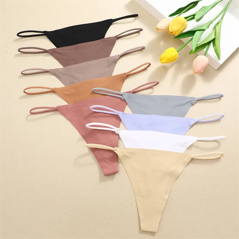 8Pcs/Set Seamless Thong Women Invisible Thin Strap Low Waist High Stretch Flexibility Panties Sexy Underwear Briefs T-back