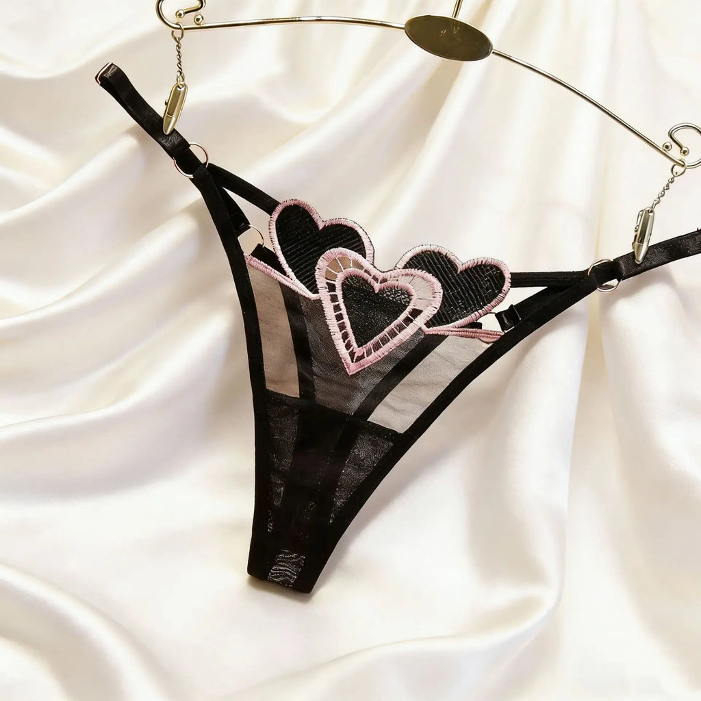 Embroidery Heart Thin Sexy Girls G String Thong Panties Women Briefs Hollow Out Transparent Underwear Female Lingerie