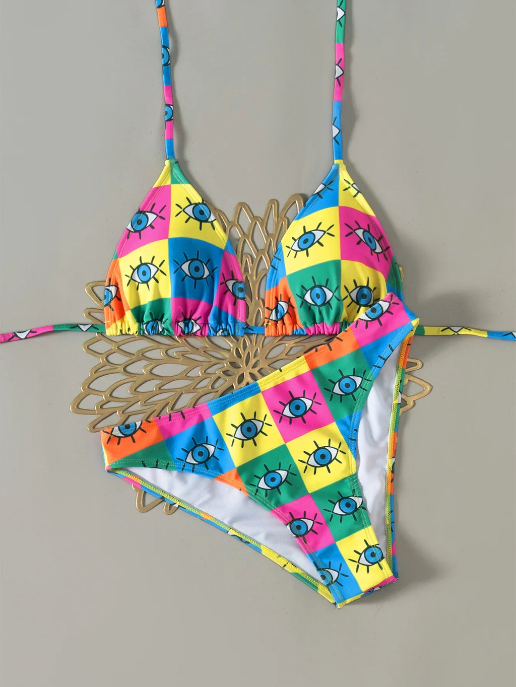 2025 New Women's Black Ground White Dot Printed Swimsuit Halter Neck Low Waist Bikini Set For Summer Female Swimwear Brazilian