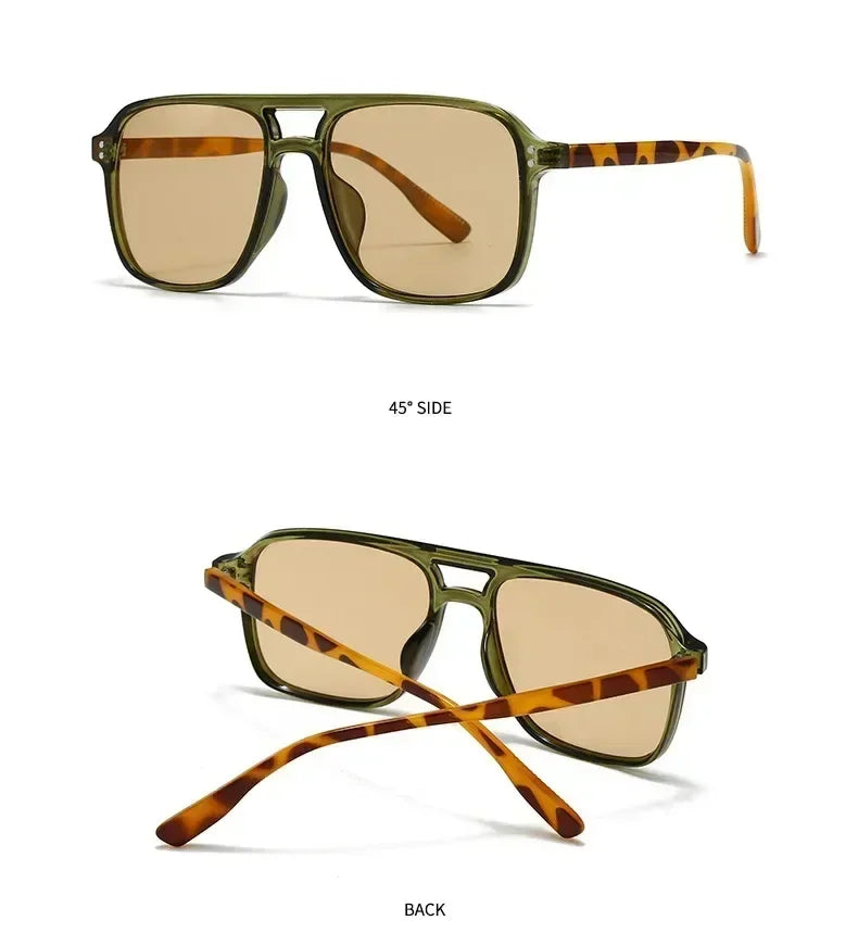 SO&EI Fashion Double Bridges Square Rivets Women Sunglasses Retro Men Gradient Shades UV400 Sun Glasses
