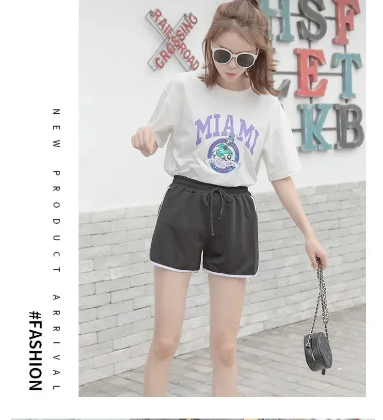Women Striped Casual Shorts Korean Harajuku Loose All Match Sports Shorts Summer Fashion Simple Yoga Thin Mini Shorts Female
