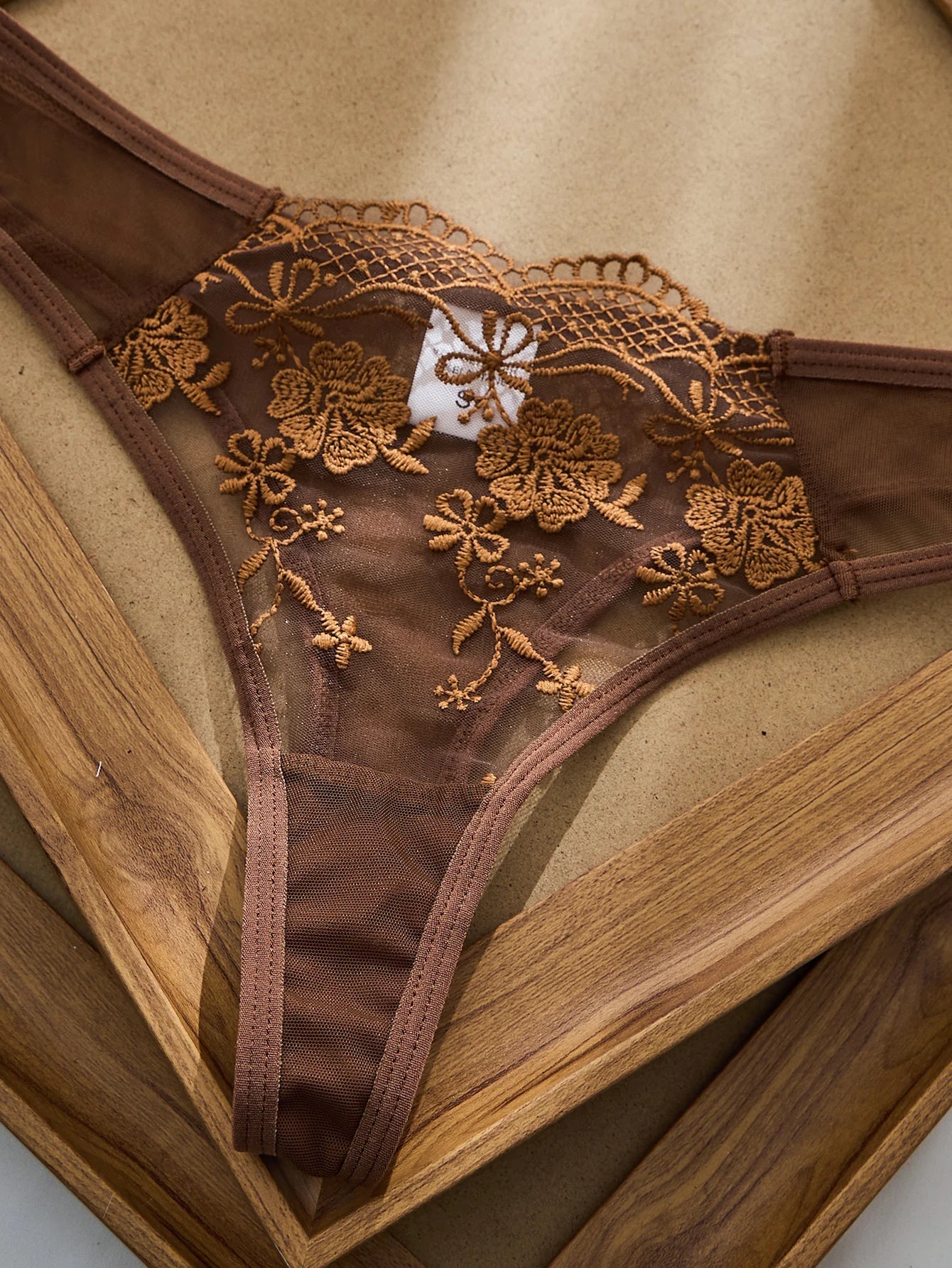 Lady Floral Embroidery Lingerie Set Women Sheer Bra and Brief Underwear Set Satin Sexy Intimates Underwear
