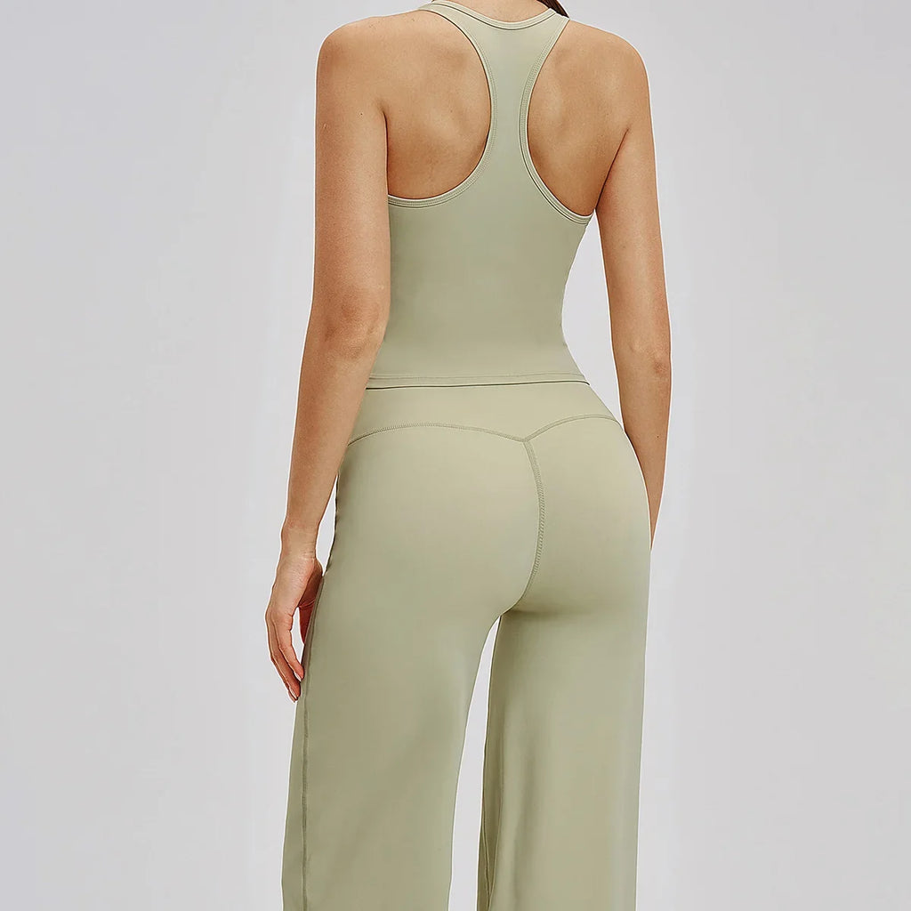 2 Piece Yoga Clothes Women Tracksuit Athletic Wear Pilates Fitness Suit Gym Workout Sets Push Up Sports Vest Wide Leg Pant Suit