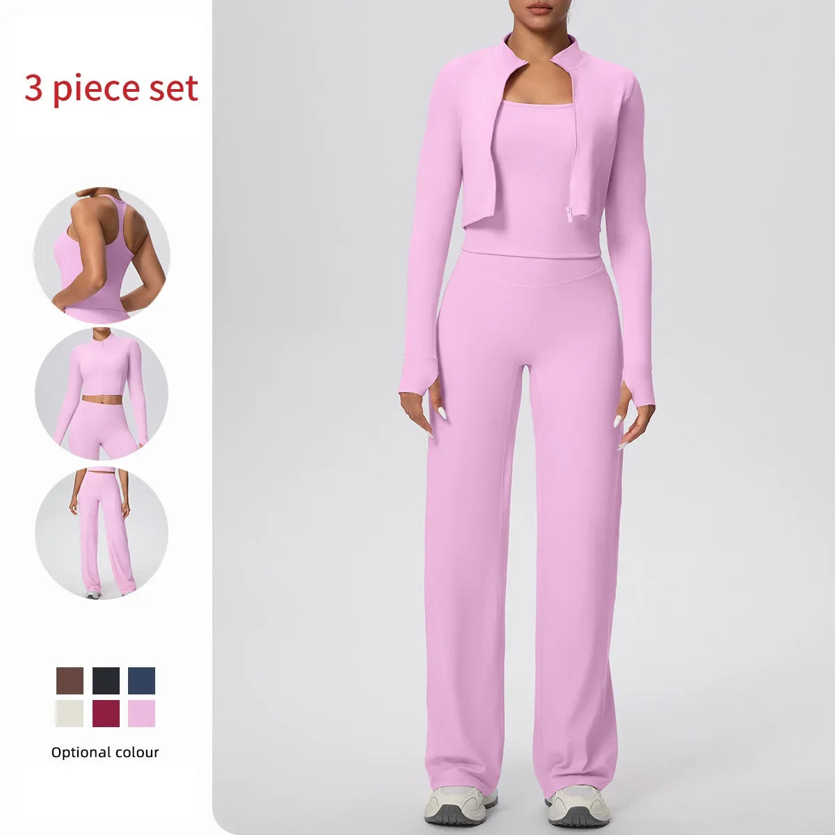 Yoga Set 3PCS Women Workout Sets Sportswear Gym Clothing Fitness zipper Long Sleeve High Waist Leggings Sports Suits Yoga Suit