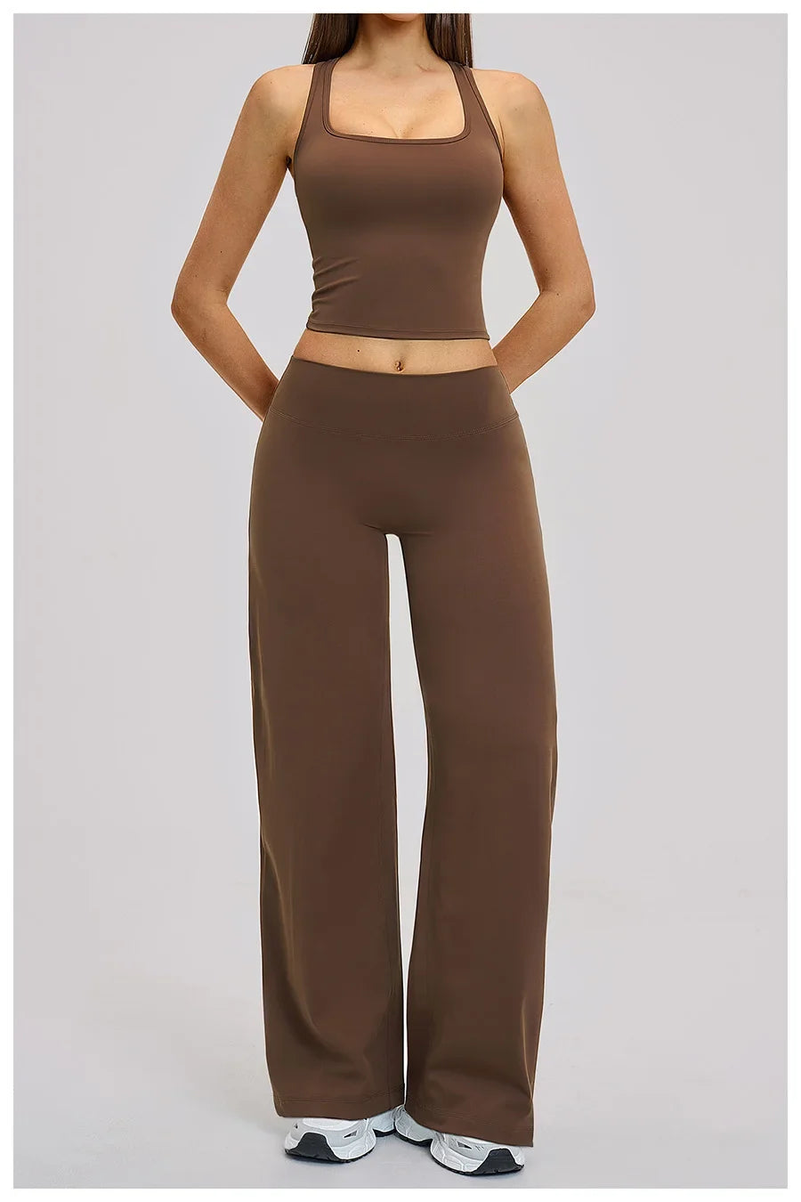 2 Piece Yoga Clothes Women Tracksuit Athletic Wear Pilates Fitness Suit Gym Workout Sets Push Up Sports Vest Wide Leg Pant Suit