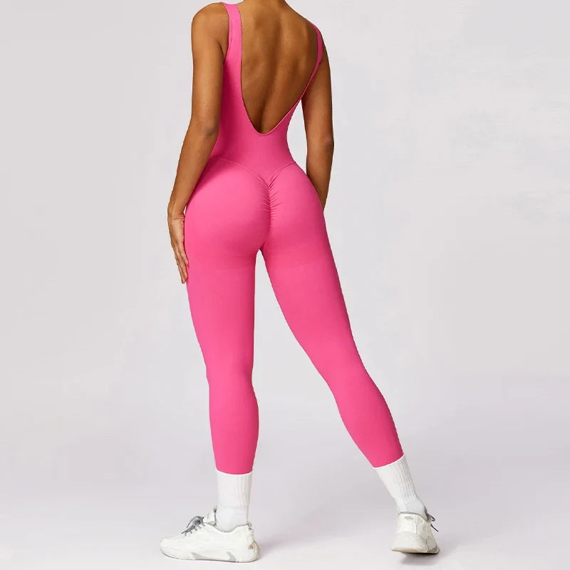 Seamless One-piece Suit Women Sports Jumpsuit Push up Yoga Suit Backless Sportswear Set Women Sleeveles Workout Bodysuits Female