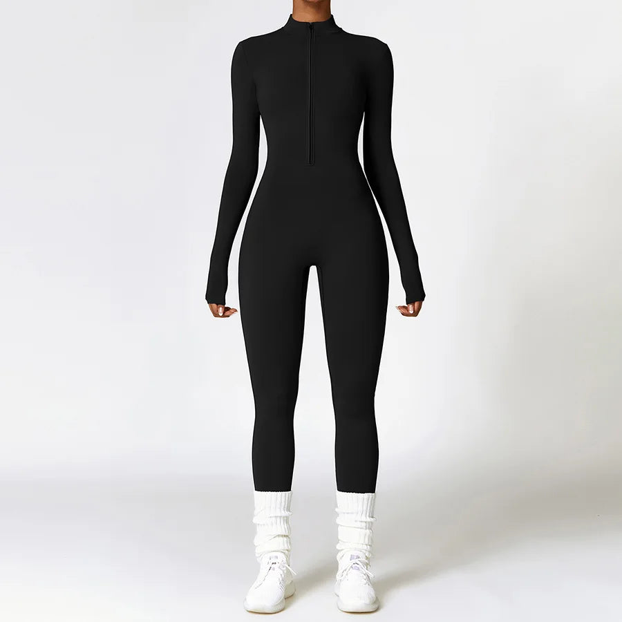 Zipper Workout Jumpsuit Sports Overalls Women Gym Clothing Running Long Sleeves Fitness Gym Tracksuit Short Sportswear Yoga Set