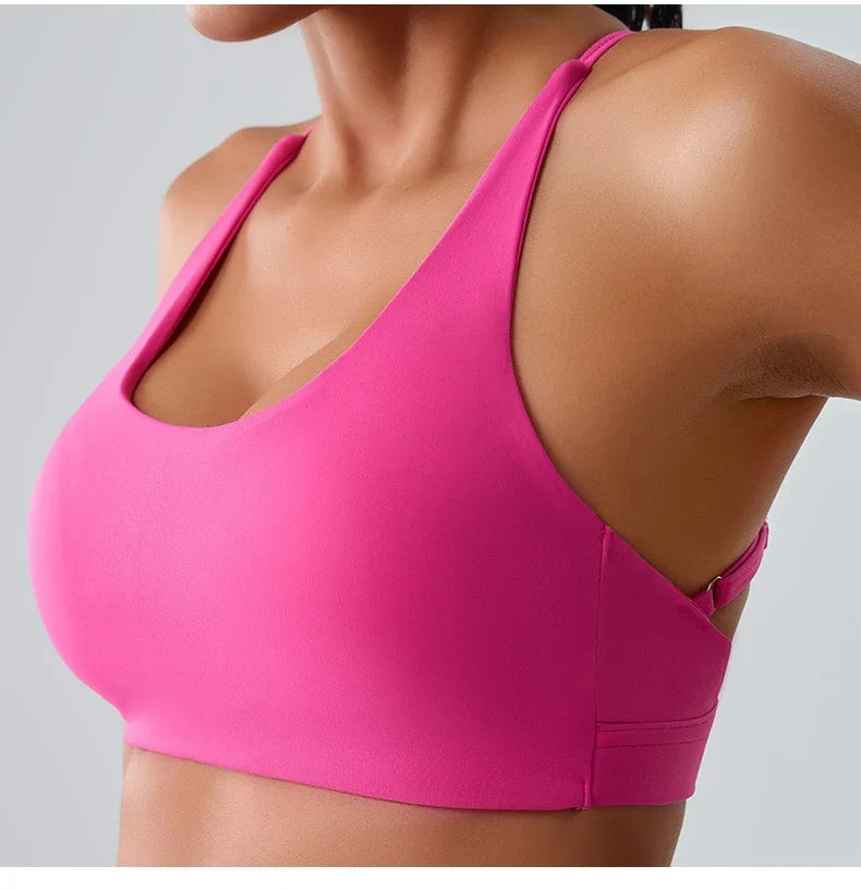 Beautiful Back Cross Back Women Bra Fitness Bra Tights Yoga Vest High Strength Shockproof Gym Sports Top Push Up With Chest Pad