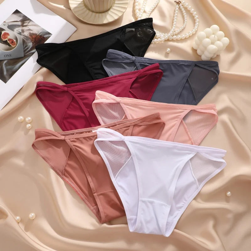 Lace Fabric Splicing Transparent Panties Women's Panties Sexy Breathable Underwear Female Low Waist Soild Soft Lingerie S-XL