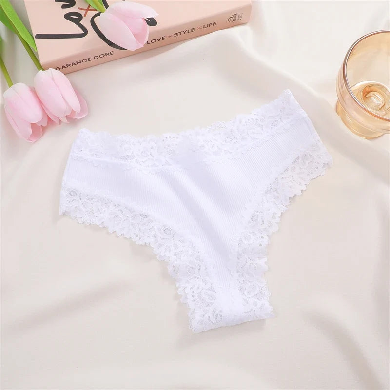 New Lace Seamless Cotton Panties Ribbed Maillard Brazilian Pants LowWaist Women Panties Breathable Girls Underwear Soft Lingerie
