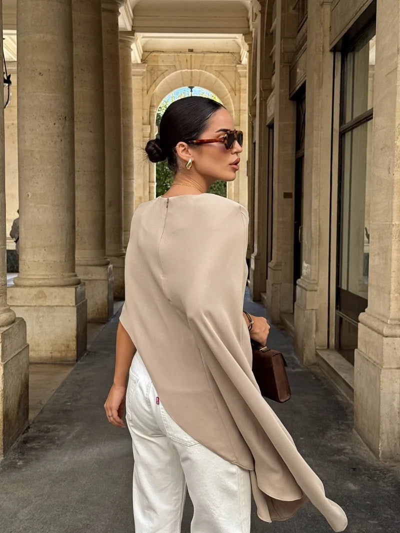 Trendix White Asymmetrical Cover Up For Women Fashion Ruffle Hem Loose Short Sleeve Shirts Casual Elegant Commuting Pullover Top