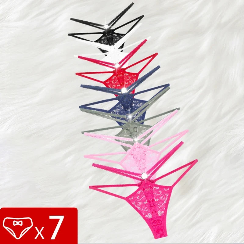 7pcs/pack Sexy Lace Women g-string Low Waist Solid Floral Panty Elegant Sexy Lingerie Comfortable Lady thongs Female Underwear