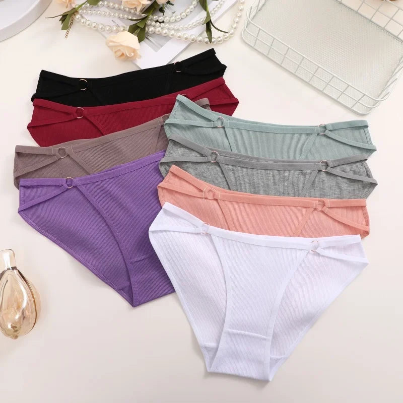 4PCS/Set Women Cotton Panties Sexy Low Waist Briefs Female Soft Breathable Underwear Button Design Fashion Comfortable Lingerie
