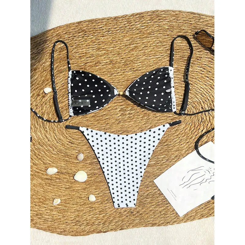 2026 Sexy Polka Dot Print Beach Bikini Set New Women's Summer Fashion Swimwear Strapless One Piece Swimsuit for Beach Lovers