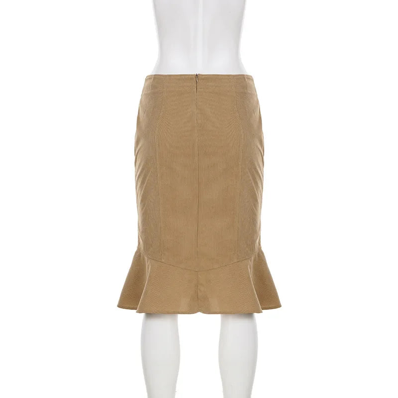 Trendix Women's Vintage Midi Skirt 2026 Summer High Waist Slim Ruffle Fishtail Skirts Party Side Slit Elegant Embroidery Skirt